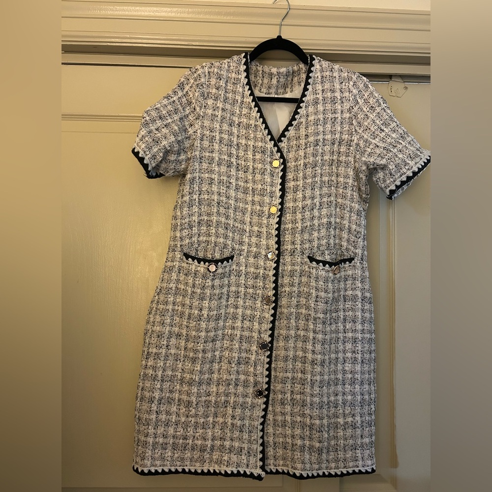 White and Black Tweed Dress